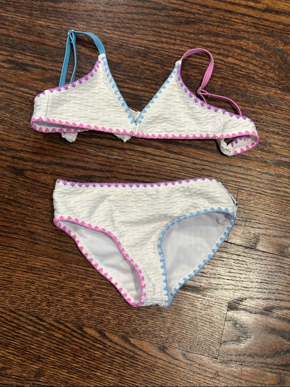 Limeapple, White Bikini Bottom with Purple Scalloped Trim, Size 6 (244)